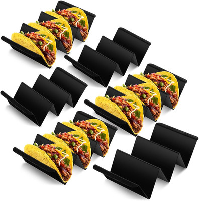 Mexico Taco Holder Stands Set of 6 Black Large Tray Plates Plastics Holder for T