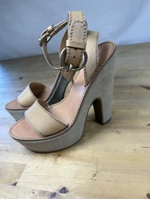 Miu Miu Tan Leather & Suede Platform Heels size 5  Made in Italy