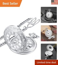 Vintage Roman Numerals Pocket Watch with Chain - Exquisite Gift for Any Occasion