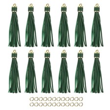 12pcs PU Leather Tassels, 4.3" Keychain Tassel with Small Rings Green
