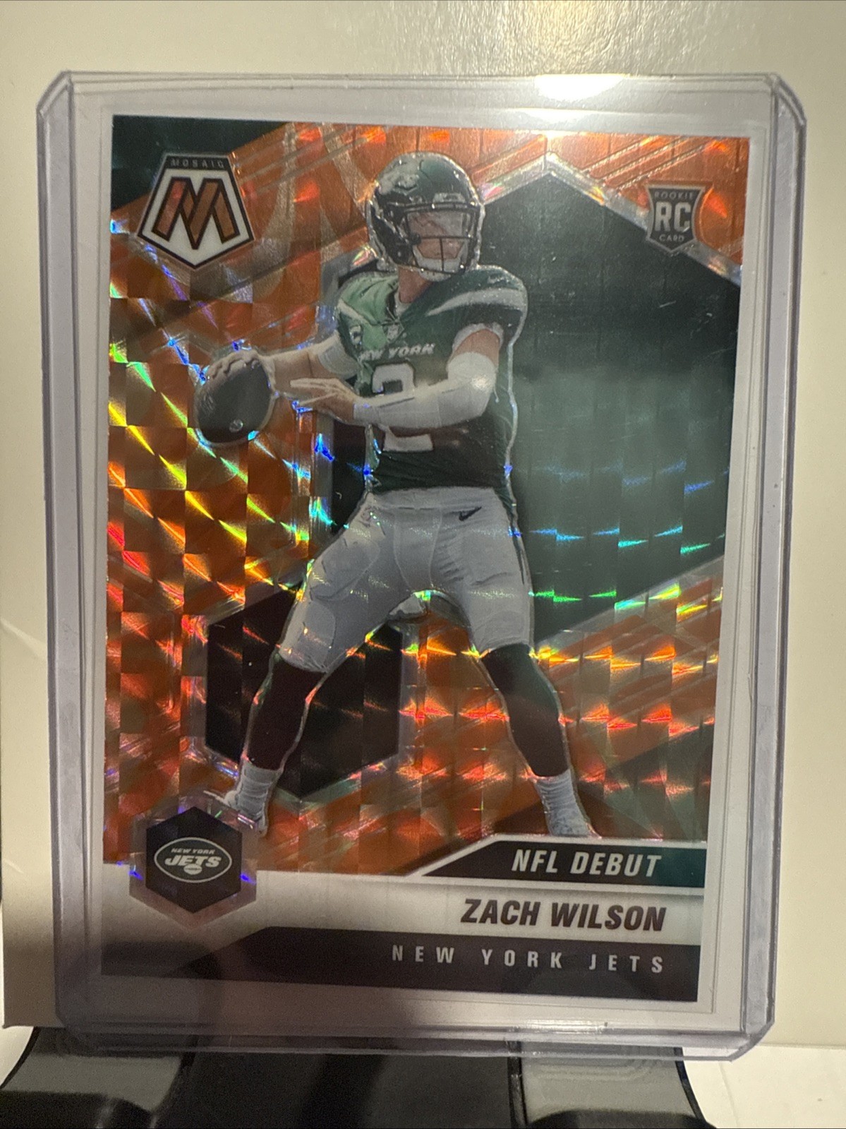 2021 Panini Mosaic - Reactive Orange (RC) NFL Debut #243 Zach Wilson - Jets