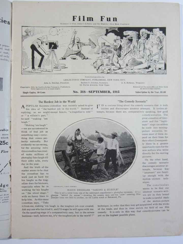 Film Fun Magazine No. 318, Sept. 1915 VG+ Chaplin Cover & Scarce 2nd Issue!!! - Image 3 of 4
