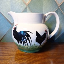 Large Griselda Hill Pottery Wemyss Ware Black Cockerel and Chicken Jug 22cm