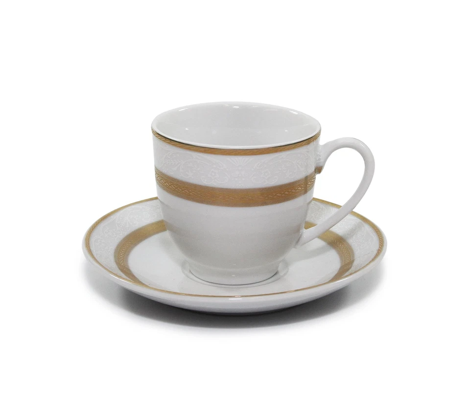 Juego de vajilla Royalty Porcelain Queen de 5 piezas blanco y dorado, chapado en oro de 24K Foto 2 de 4