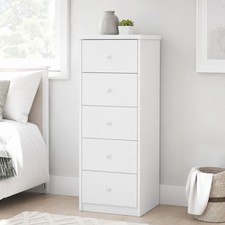 Freya 5-Drawer Chest, Tall Narrow Dresser, Smooth-Glide Spacious Storage Bedroom
