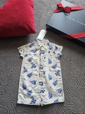 New Ralph Lauren White Blue Nautical Boats Pony Baby Boy Summer Romper Size 0-3M