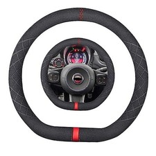 Suede D Shape Fit Abarth  Fiat 15 inch D Shape Suede Red Mark in Black
