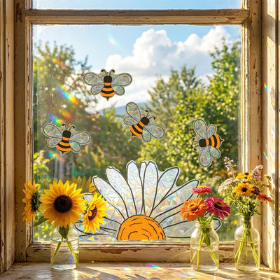 Fensterbilder Frühling 5er Set Doppelseitig bunte Glasdeko für Fenster & Spiegel