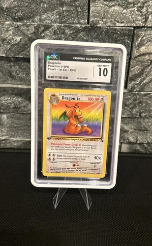 CGC 10 Dragonite 19/62 Fossil Rare 1st Edition (1999)