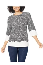 Isaac Mizrahi Live! Printed Lace Top with Bell-Sleeves Ivory