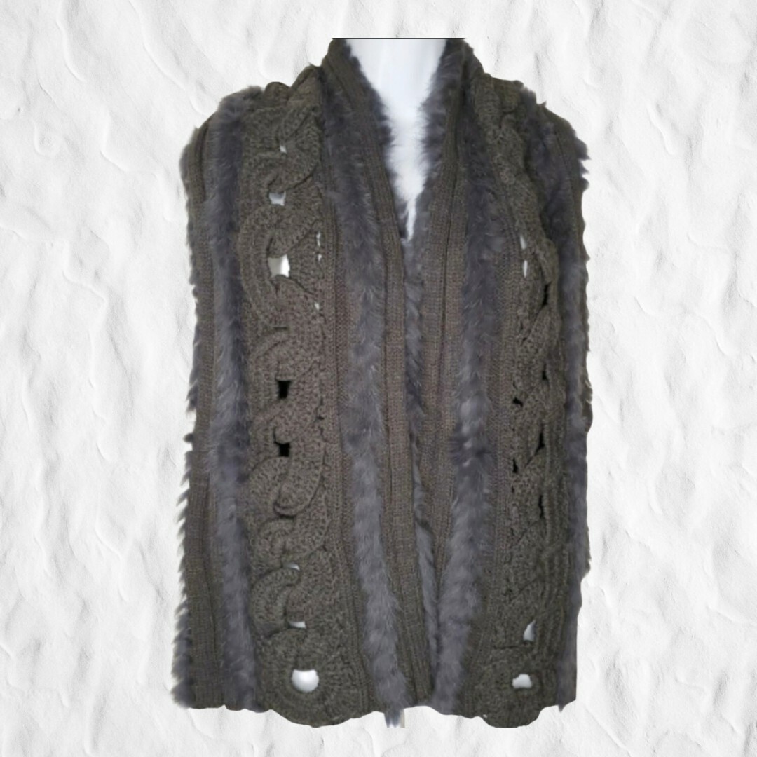 Elliatt L Large Rabbit Fur Enwtined Vest Charcoal NWT