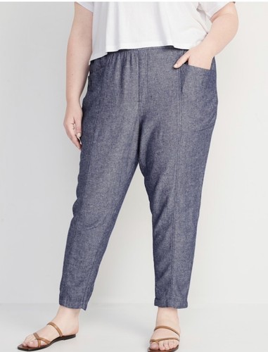 Pantaloni donna Old Navy taglia XXL ~ blu vita alta cropped misto lino $40 nuovi con etichette - Foto 4 di 7