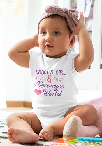 Daddys Girl Mommys World Newborn Baby Boy Girl 1 Piece Romper Family Tshirt Gift - Picture 2 of 8