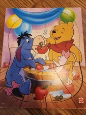 Vintage Wooden Puzzle Winnie The Pooh Eeyore Piglet Bobbing For Apples