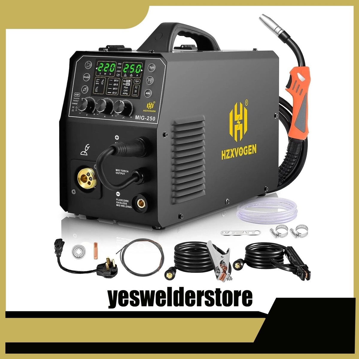 HZXVOGEN 250A Aluminum MIG Welder 6 in 1 Welding Machine 110V/220V
