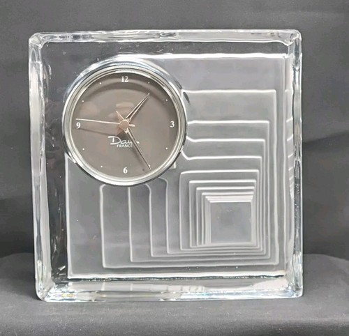 RARE 1950 DAUM FRANCE FROSTED/CLEAR CRYSTAL BLOCK 3-DIMENSIONAL DESK CLOCK READ - 第 1/12 張圖片
