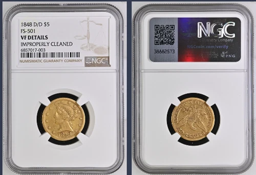 1848-D/D $5 Gold HALF EAGLE *NGC VF* RPM FS-501 About 35 Known *FAST SHIPPING!!!