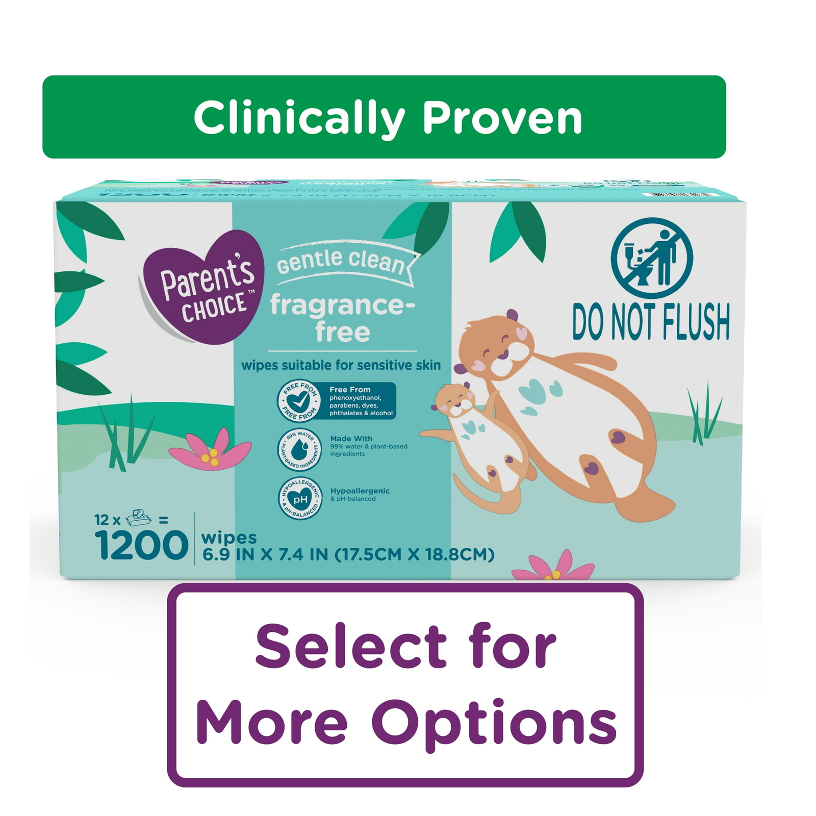Parents Choice Fragrance-Free Baby Wipes 1200 Count Hypoallergenic Soft & Gentle