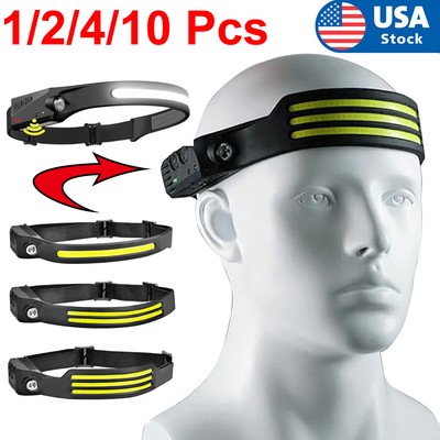 USB Rechargeable COB LED Headlamp Headlight Torch Work Light Bar Head Band Lamp