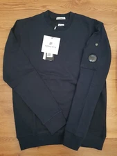 C.P. Company Lens Sweatshirt in Diagonal Raised Fleece -Navy