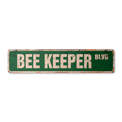 BEE KEEPER Vintage Street Sign Metal Plastic honey hive hornets honeybee
