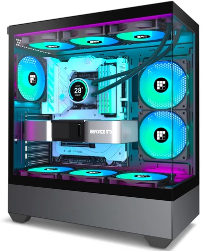 Boitier PC - Pré-équipé de 5 Ventilateurs PWM ARGB Boitier PC de Jeu ATX Mid-...