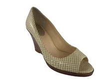 Cole Haan Margot Women's Beige Snake Skin Pattern Wedge Peep Toe Shoes Size 7B