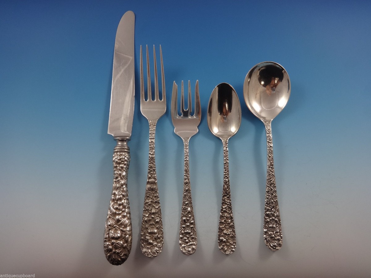 Rose by Stieff Sterling Silver Flatware Set For 12 Service 64