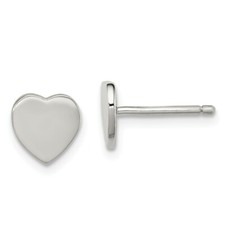 .925 Sterling Silver Mini Flat Heart Post Earrings 7mm x 8mm Children's Jewelry