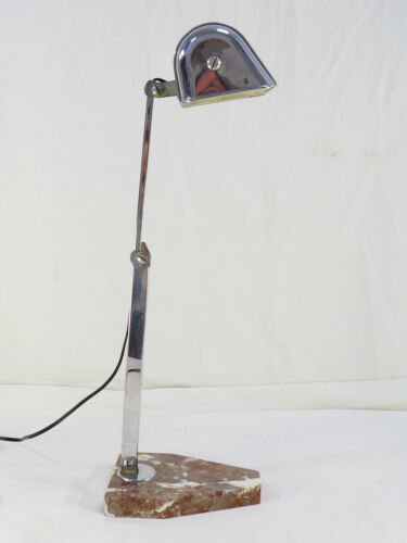 Lampe de bureau ART DECO en métal chromé socle en marbre style PIROUETTE - Picture 3 of 11