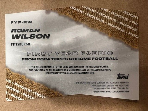 QTY: 2024 Topps Chrome - Roman Wilson - First Year Fabric Rookie Relic #FYF-RW - Picture 2 of 2