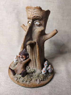 Vintage handgefertigte Studio Kunst Keramik verzauberter Baum & Pixie/Elfe Vase D