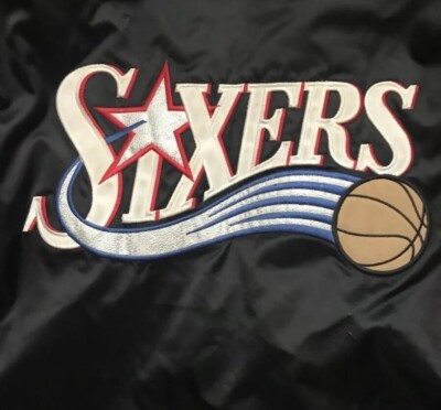 Philadelphia 76ers Sixers Nike Team Satin Black Varsity Jacket NBA