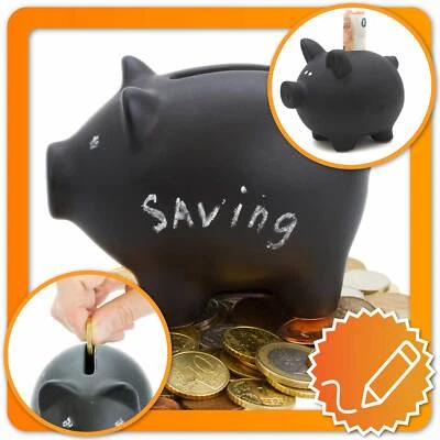 GOODS & GAGDETS GMBH Spardose Schwein Sparschwein zum Beschriften Keramik Ton Kreide Sparbüchse XXL