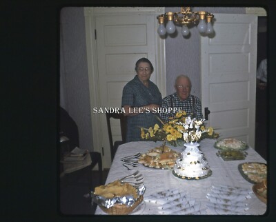 1965 Square Slide Old Couple Anniversary Cake Table Food Dining Room #3210