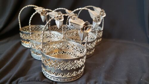 Vintage Silver Metal Party Favors Baskets Nuts & Candy Cups Flowers Wedding 6 - Afbeelding 1 van 6