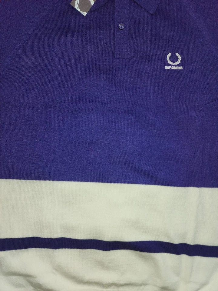 Fred Perry X RAF SIMONS 男式 XS 提花针织衬衫 Polo 毛衣羊毛混纺蓝色 — 第 4/4 张图片