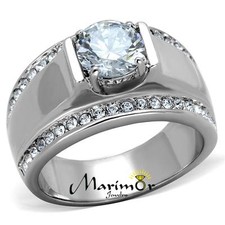 Men's 2.25 Ct Round Cut Cubic Zirconia Silver Stainless Steel Ring Sizes 8-13