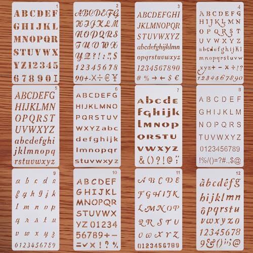 12Pcs Alphabet Letters Numbers Stencils for Painting Drawing Scrapbooking Cards