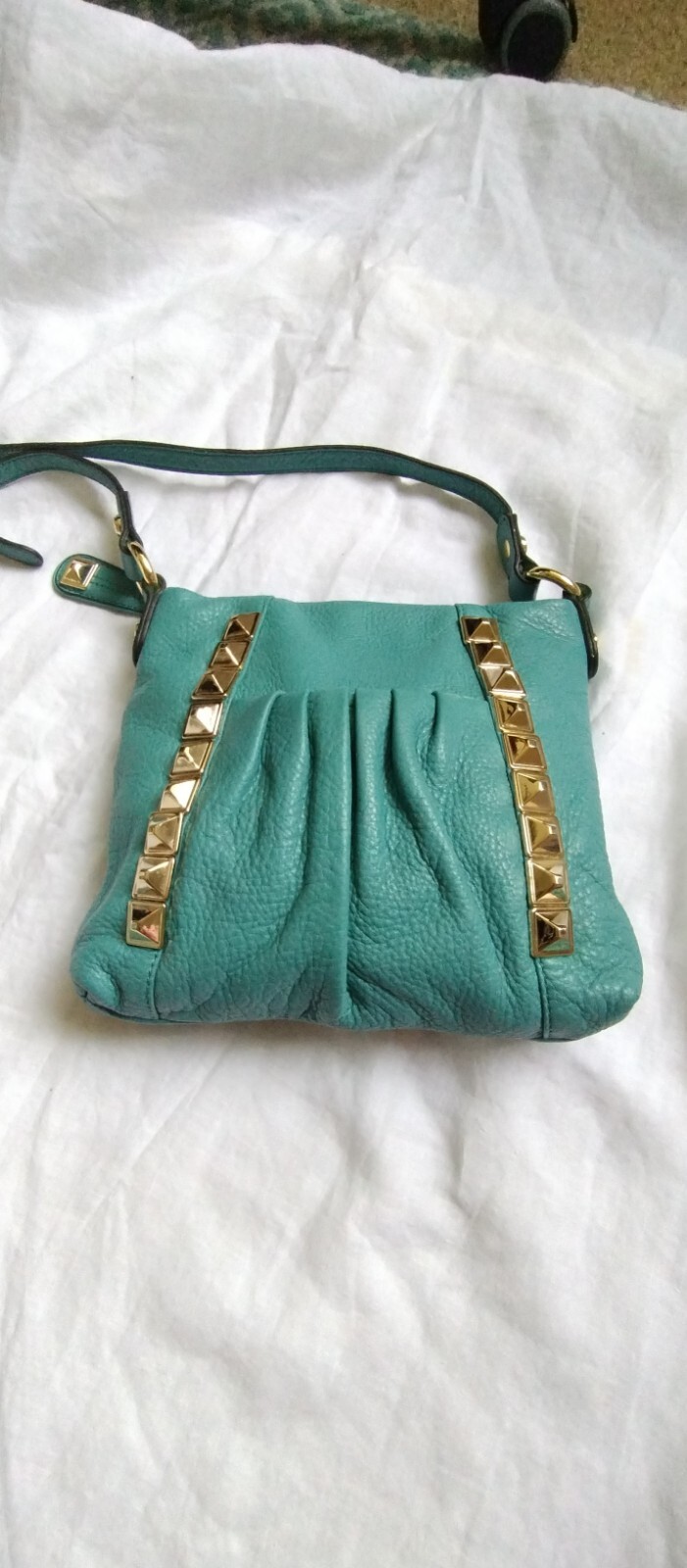 Teal Leather Crossbody Purse by B Makowsky Stylish & Compact-image