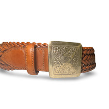 One World Braided Leather Belt Brown Silver Buckle SZ Large Cowgirl BOHO