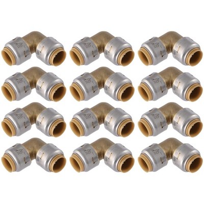 SharkBite Max 1/2 x in PTC 90-Degree Elbow, Pack in., 12 Pack, Brass