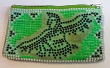 Native American Dancer  New Mexico Beaded Coin Purse Vintage Green Black White
