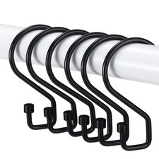 Rustproof Black Shower Curtain Hooks - 12 S Shape Rings for Multi-Use