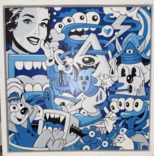 Greg Mike Signed Pop Art Cartoon Painting 2024 Limited Edition Framed Wood