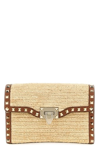 VALENTINO GARAVANI Rockstud Small Brown Raffia Crossbody Bag New And Authentic