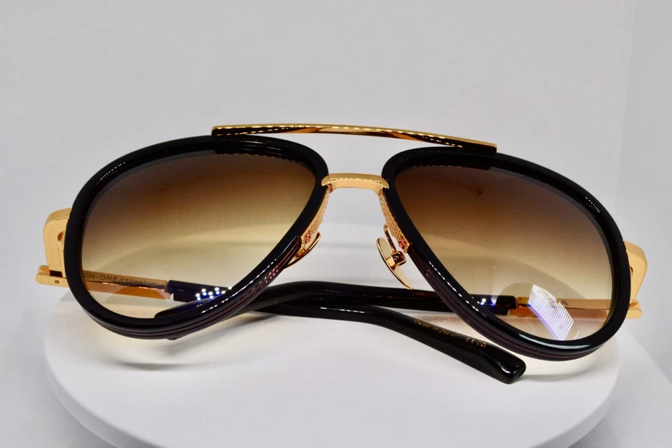 Gafas de sol Dita DRX 2031B Mach Two negras y brillantes, oro 18kt marrón degradado Foto 4 de 4