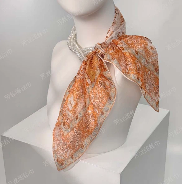 Bufanda 100% Seda Morera Mantón Negro Pañuelo 65X65cm Encaje Estampado Bandana Envoltura Foto 2 de 4