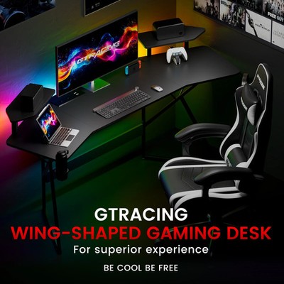 GTRACING GTZ-610-RGB Wing-Shaped Gaming Desk with Power Outlet