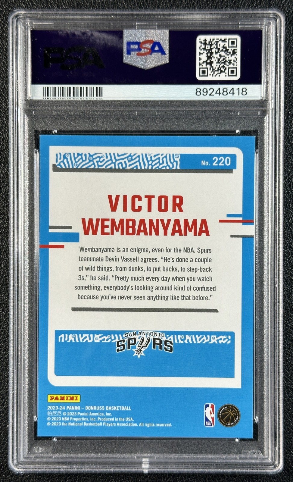 VICTOR WEMBANYAMA PSA 10 2023-24 PANINI DONRUSS #220 RC RATED ROOKIE SPURS 8418 view 2